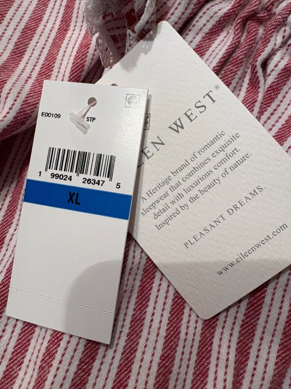NWT Eileen West Brushed Flannel Red Berry Ticking Stripe Lace Trim Nightgown  XL - Picture 6 of 7